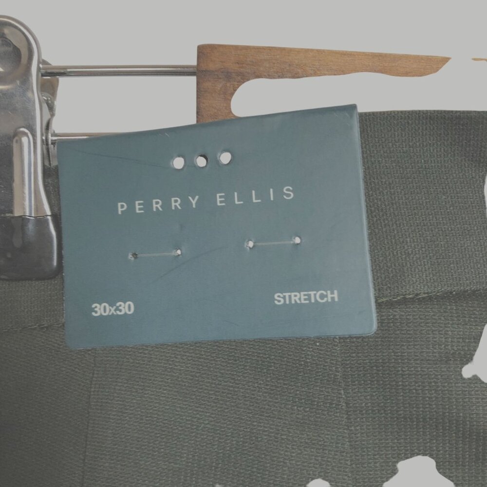 Perry Ellis Mens Stretch Olive Green Chino Pants 30x30 Slim Fit NWT - Picture 4 of 6